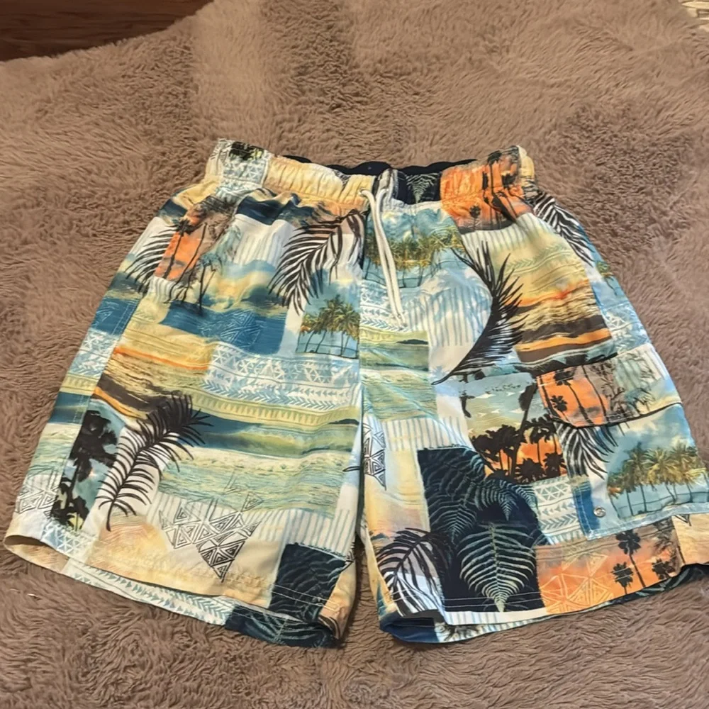 Croft & Barrow mens tropics swim trunks medium swimsuit shorts blue green orange - Picture 3 of 10